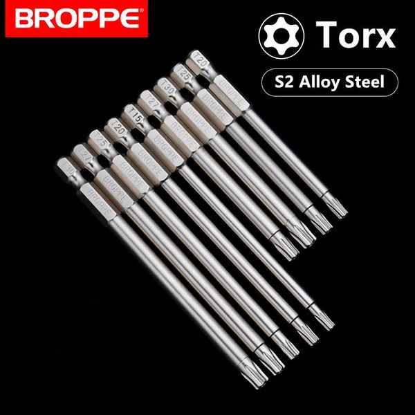 

broppe 10pcs s2 alloy steel t6-t40 75/100mm magnetic torx screwdriver bits 1/4 inch hex shank