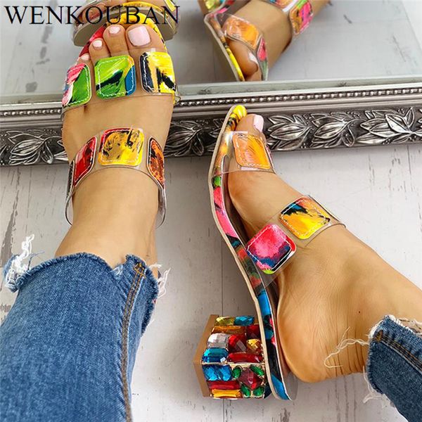 

woman sandals 2020 summer multi colors sandals ladies square heels sandalia feminina fashion beach flip flops sandalias mujer y200702, Black