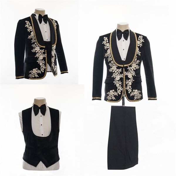 Neueste 3-teilige Herrenanzüge für Hochzeit, Smoking, Party, mit Applikationen, formelle Business-Anzüge für Trauzeugen, Blazer-Anzug mit spitzem Revers