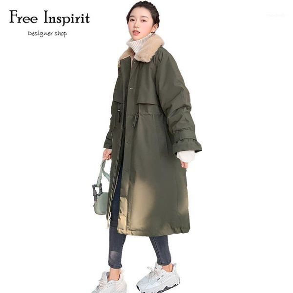 

women's winter parkas casual style full sleeve fur collar single breasted lace up waist coat fleece liner solid color jackets1, Black;brown