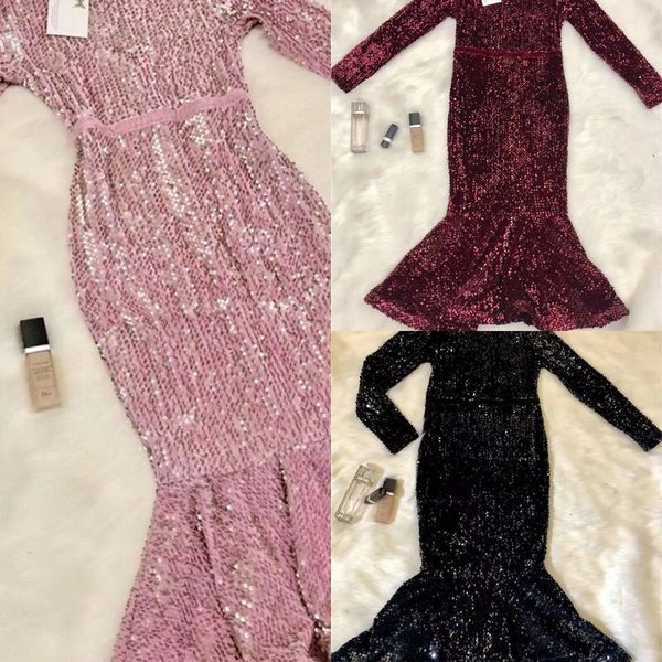 

autumn and winter new high-end fishtail sequins socialite long sleeve elegant dresssequins dressslimming dress women dress 101az, Black;gray