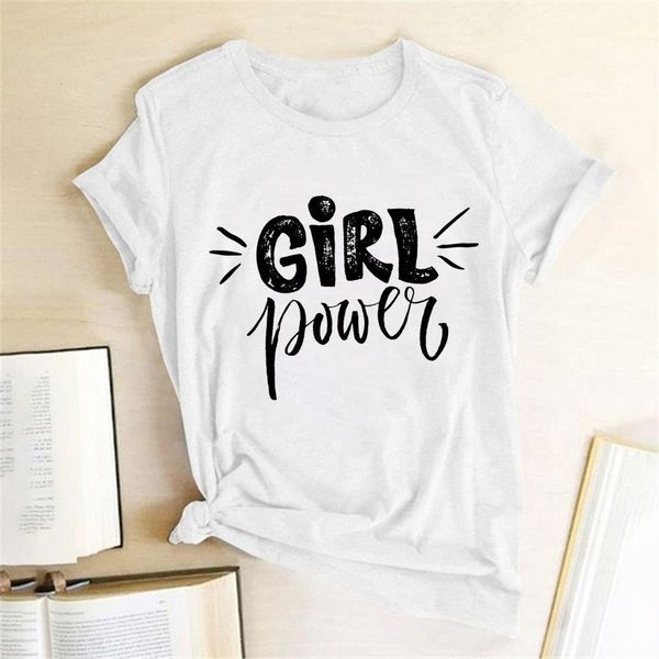 

summer harajuku female t-shirt power letter t-shirt round neck summer o-neck t-shirt clothes female printing tees short sleeve r, White