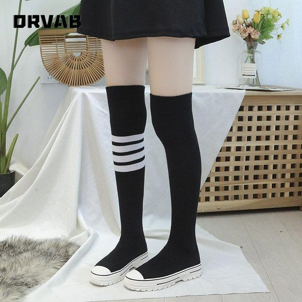 

женщины платформы ботинки полуботинки обувь женщина моды носки длинных сапоги девушки бедренная кость высокого flat дама sexy тонкая над кол, Black