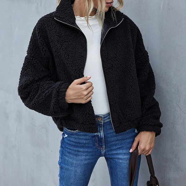 

black warm women faux fur coat 2020 autumn elegant casual thin outwear zipper overcoat short jacket female 3xl
