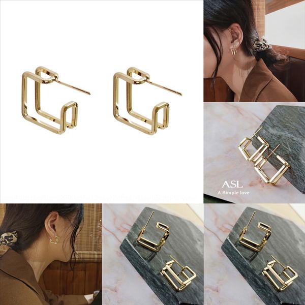 

dh2c new earring white color unique designer paperclip safety pin women fashion elegant studs gold jewelry filled delicate, Golden