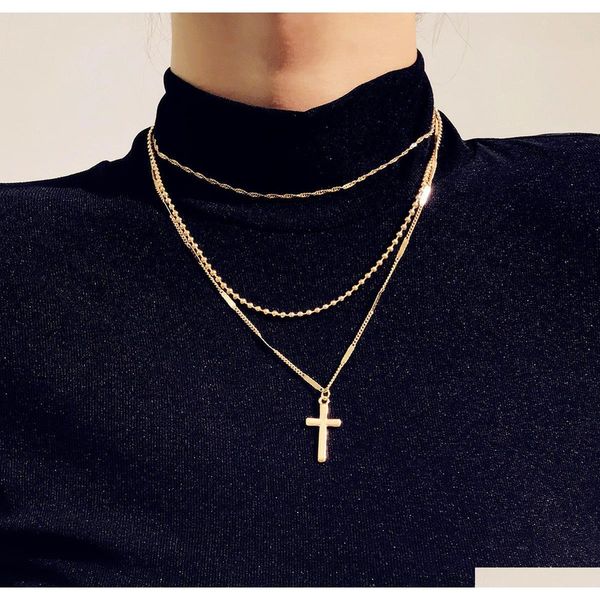 

s862 europe fashion jewelry women's cross necklace cross pendant multi-layer chains ladies sweater necklace y8mpb, Silver