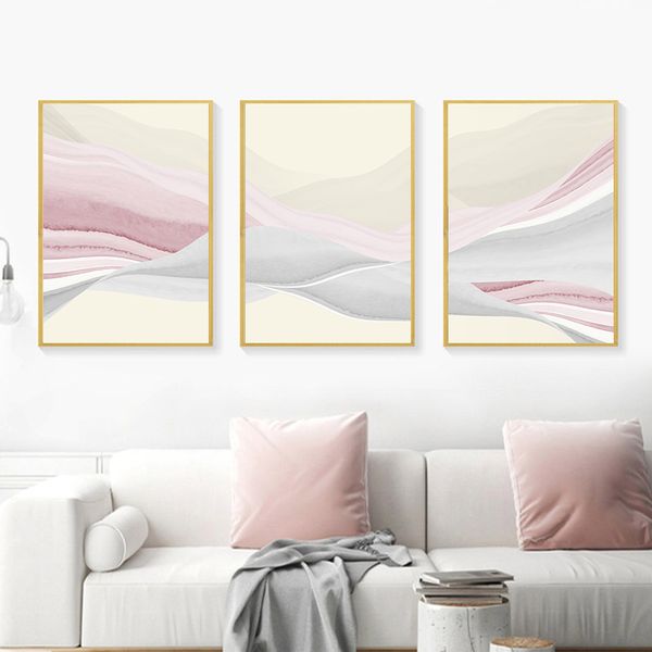 

pink gray mountains abstract wall poster nordic canvas print painting contemporary art decoration picture living room decor