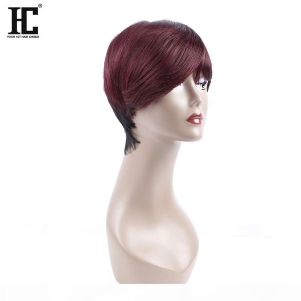 

hc human hair wigs bob 1b 99j burgundy ombre short bob wine red wig straight 10 inch human bob hair for women, Black;brown