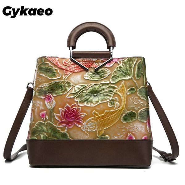 

gykaeo female embossed flower head layer cowhide tote bag ladies large capacity shoulder bags for women genuine leather handbags