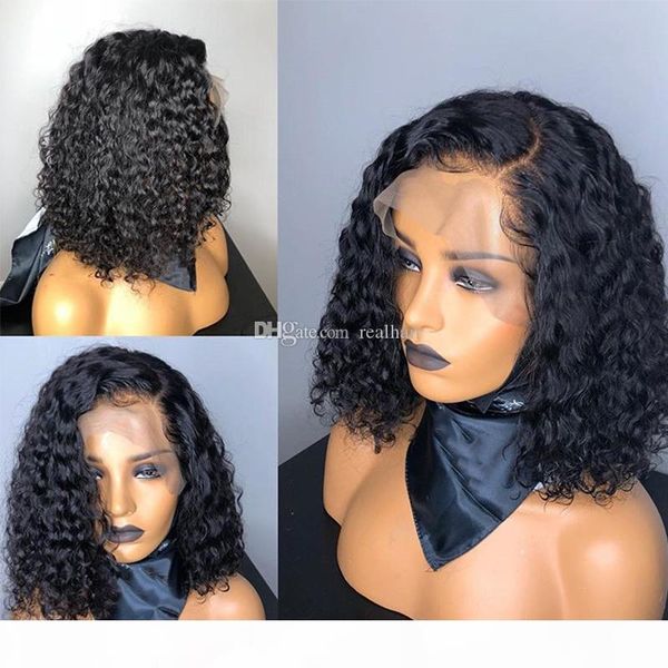 

парик фронта 9 curly короткого боб кружева для чернокожих женщин бразильского virgin pre щипковых человеческих волос парики с ребенком волос, Black;brown