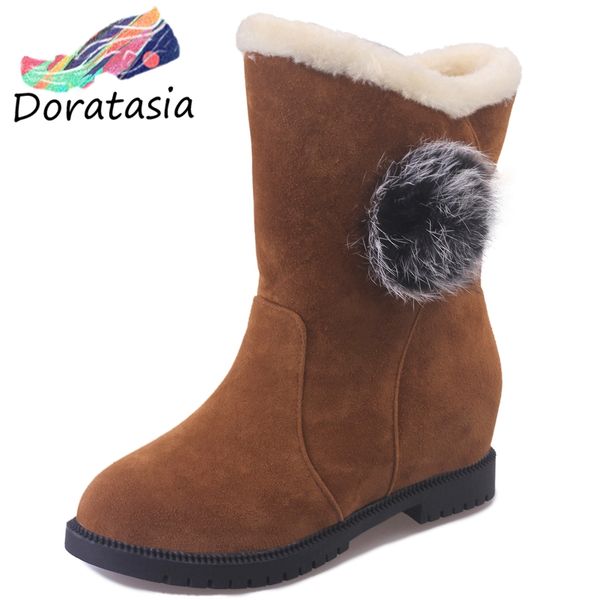 

doratasia women brand casual leisure shoes solid consise boots women classic flock low heel fashion mid calf boots, Black