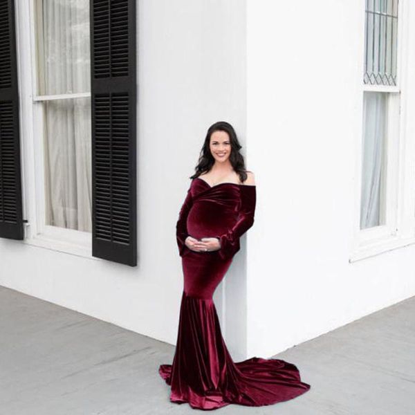 

maternity dresses women pography dress floor length milk silk long for v-neck pregnancy blue pregnant clothes, White