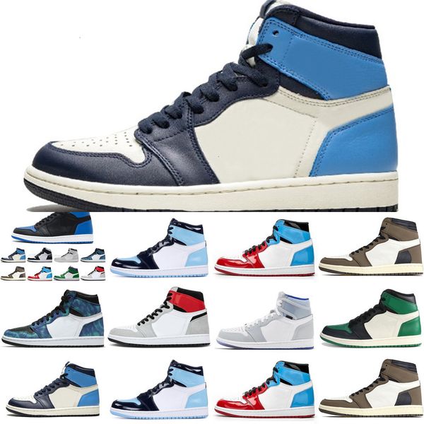 

blue unc 1 obsidian fearless high mens racerl basketball shoes tie dye 1s panda royal toe zoom rage green men women sports sneakers, Black