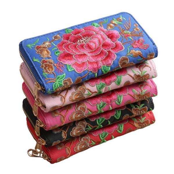 

ethnic wallet ladies single pull handbag embroidered roses card bag