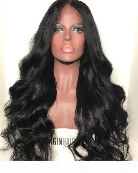 

8a 100% unprocessed virgin remy human hair body wave new natural color long full lace wig no shedding for women, Black;brown