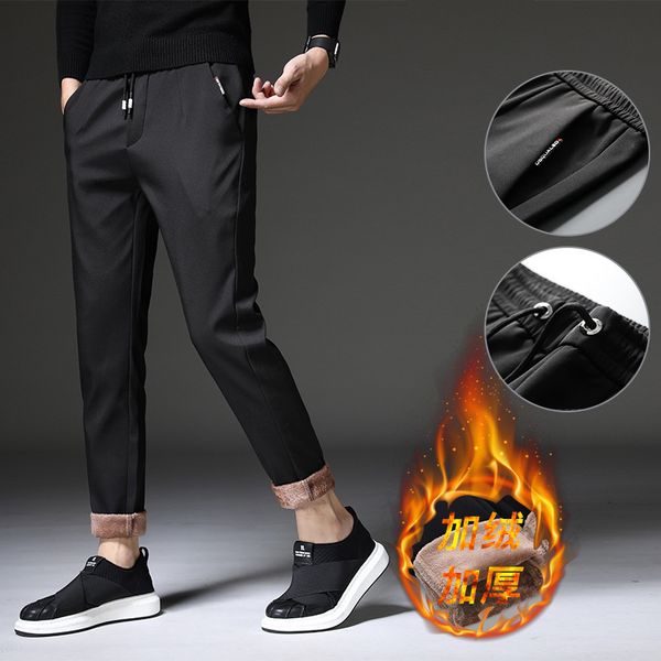 

winter new plush warm and thickened sports slim casual pants men's soft, Black