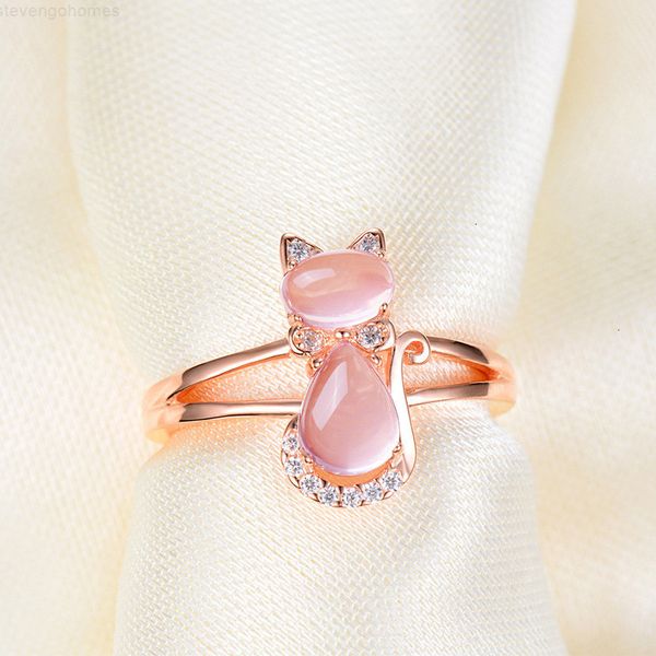 

furong synthetic off plated 80% cat rose gold stone powder crystal set diamond ring, Golden;silver