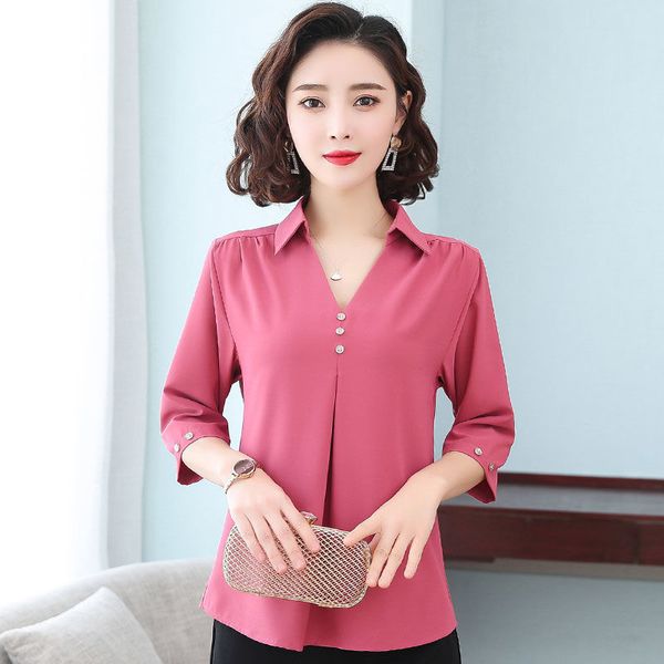 

new women spring summer style chiffon blouses women casual short sleeve v-neck plus size loose shirt elegant women df3650 201125, White