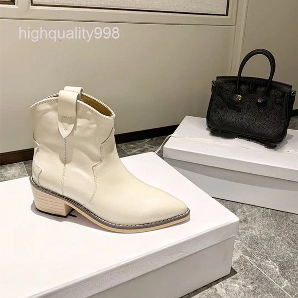 

boots high end quality autumn winter thick heel short boots middle martin pointed leather british women's, Black