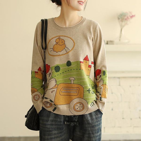 

2020 spring sweater sweater loose casual retro new o-neck print character female all-match 1, White;black