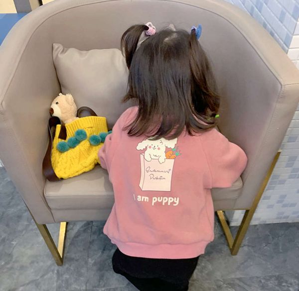 

children's autumn and winter clothing 2020 korean cartoon printing girls' plush coat sweater, Black