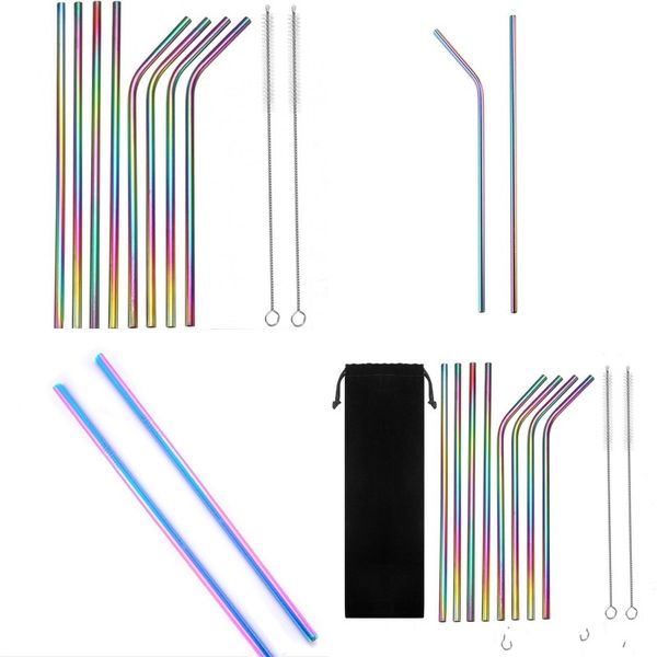

6mm diameter drinking straw suit rainbow stainless steel tubularis set with cleaning brushes suction tubes kit accesorios de cocina 13jm b2
