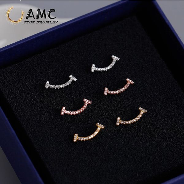 

amc 925 sterling silver anti-allergy stud earrings love classic smile shape earrings fashion female designer earrings wholesale immediately, Golden;silver