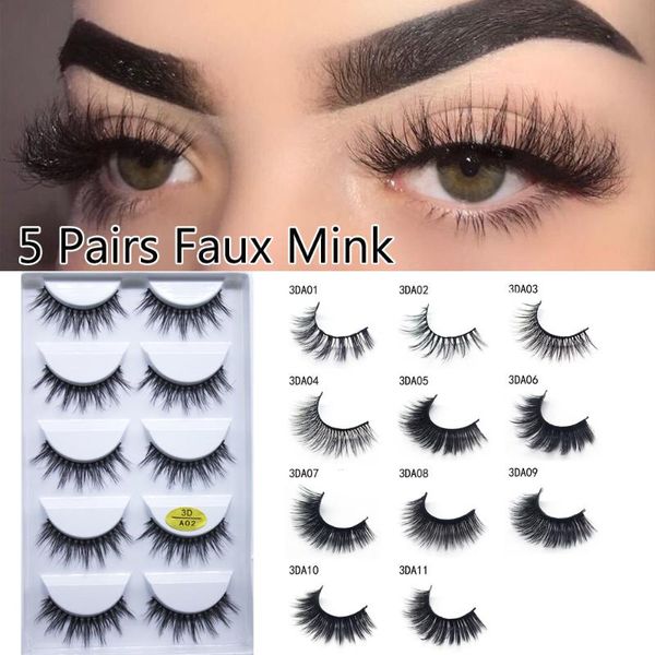 

false eyelashes 5 pairs 3d faux mink natural long wispies lash handmade eye makeup tools extension cruelty-free