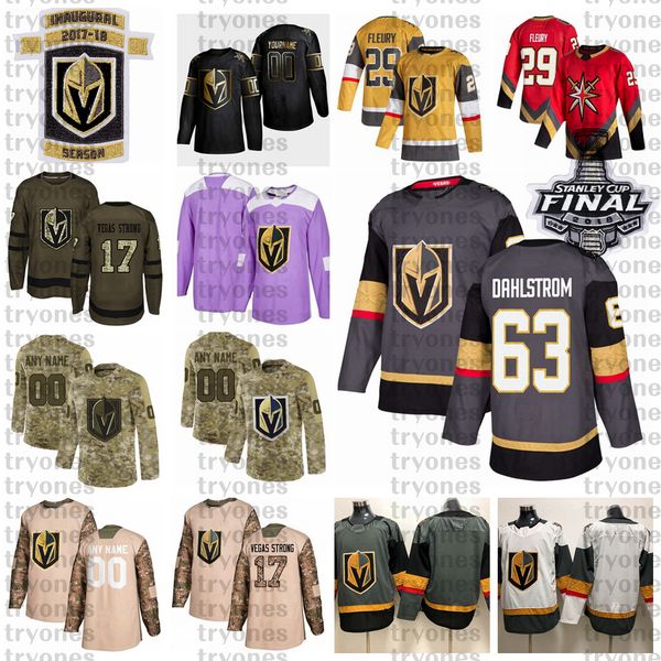 

2021 reverse retro customize #63 carl dahlstrom vegas golden knights hockey jersey golden edition camo veterans day fights cancer purple, Black;red