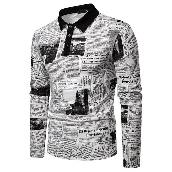 

spring the new men's polo fashion design and color newspaper dynamic man lapel long sleeve body casual breathable, White;black