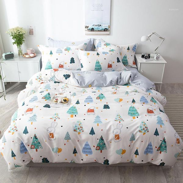 

100% cotton forest design bedding sets twin  king size bed duvet cover elastic band bed sheets/fitted sheet linen set1