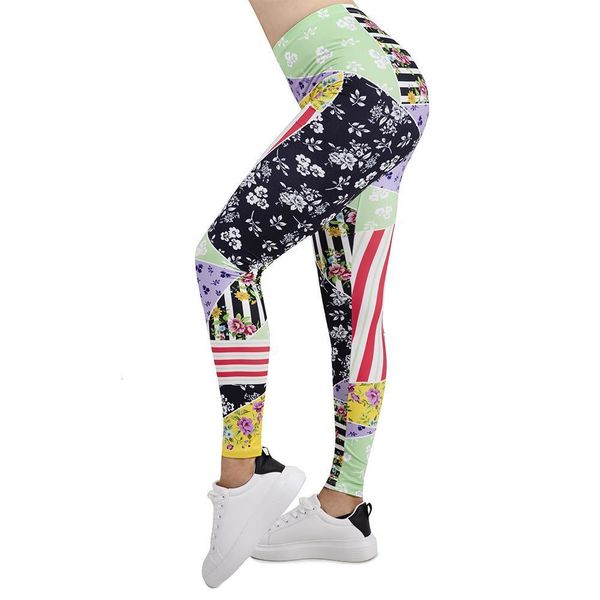 

new design women legging patchwork floral printing leggins slim high elasticity legins fitness leggings female pants, Black