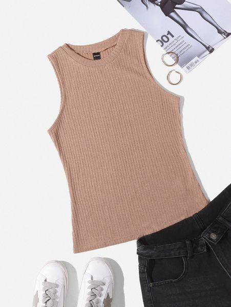 

rib-knit solid tank 92xq#, White