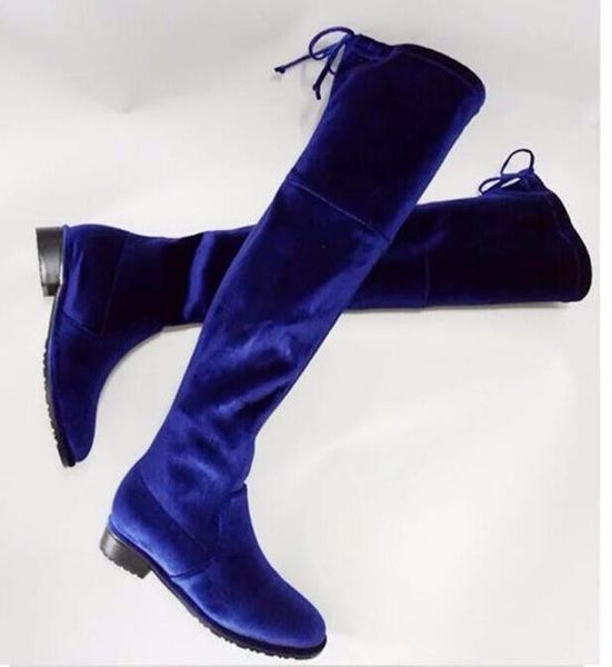 

boots women fashion round toe over knee heel slim style long flat casual, Black