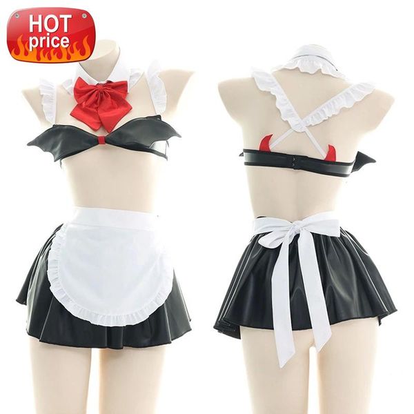 

kawaii apron maid outfit cow cosplay costumes cute underwear roleplay wing christmas lingerie ddlg micro bra mini skirt new #mv4b, Black;white