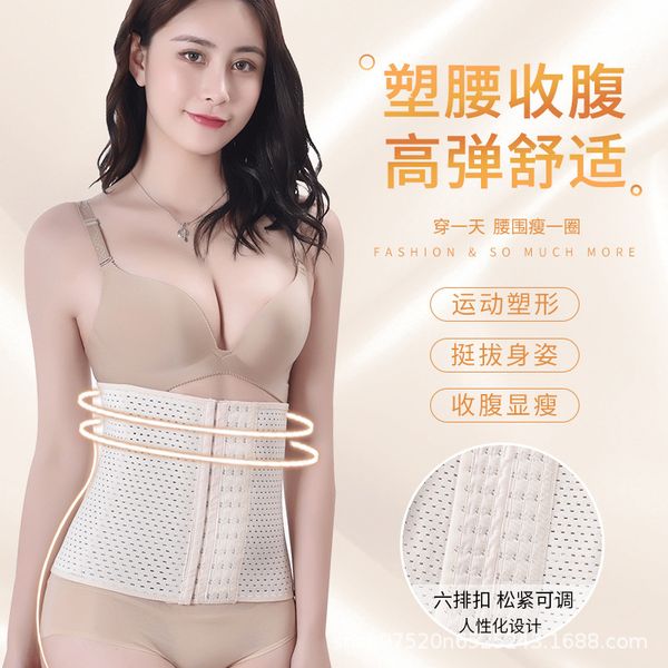 

new garment hollow belly 6-row buckle large size body shaping waist belt, Gray