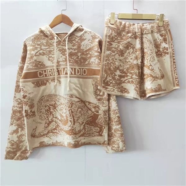 

autumn and winter new jacquard tiger hoodie + shorts two piece set category clothing outlet, White;black
