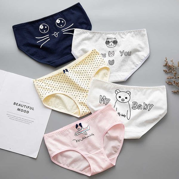 

cartoon cute animal girls women panties bear cats soft cotton seamless underwear briefs women's sanitary lingerie, Black;pink