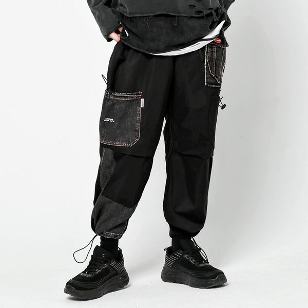 

tf mulit-pockets cargo joggers jeans color block patchwork denim pants hip hop men harajuku trousers 2020 fashion pants, Blue