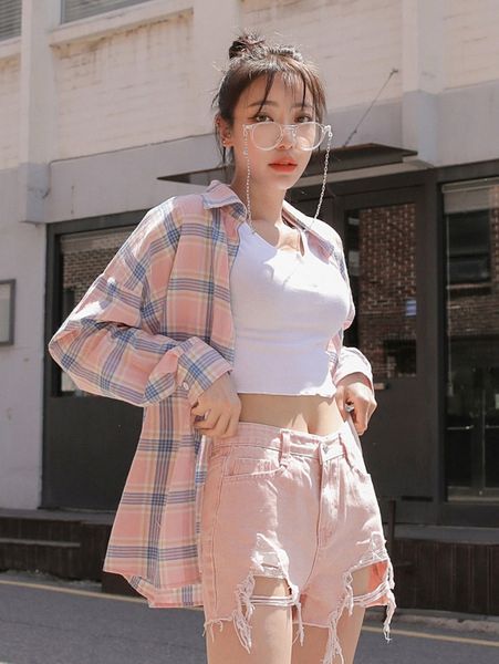 

dazy plaid button through blouse l3cs#, White