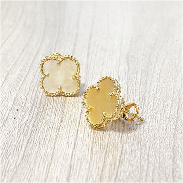 

fashion four leaf clover stud earrings gold titanium stainless steel stud earrings for women jewelry with box with stamp ing, Golden;silver