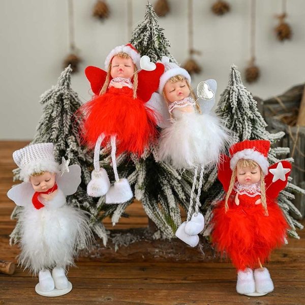 

angel pendants tree plush christmas doll cute hanging ornaments desk decor new year children gift toys gold white#30