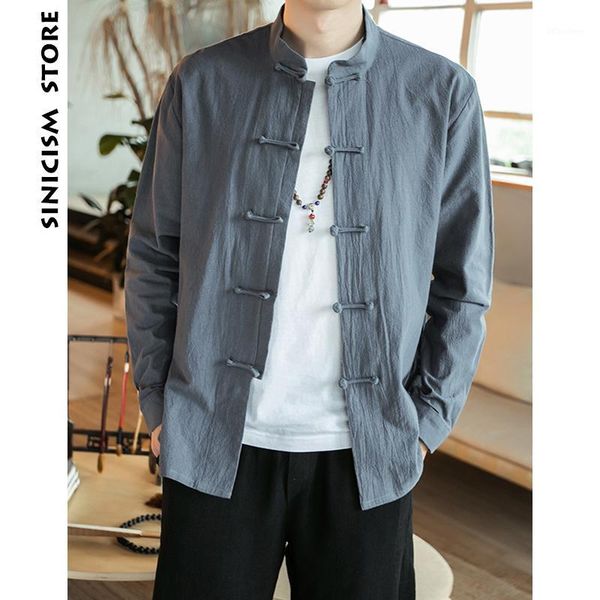 

sinicism store long sleeve shirts 2020 men casual linen shirt mens fall fashion chinese style man clotihng 5xl1, White;black