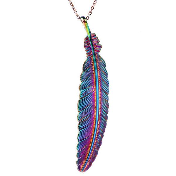 

trendy retro 1pcs rainbow color zinc alloy angel wing feather plumage necklaces collar for gifts stainless steel chain 20 sqcbpa, Silver