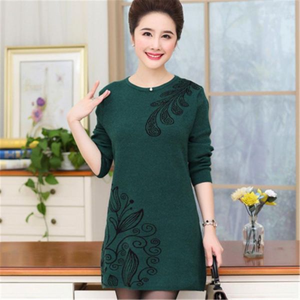 

women's sweaters 2021 middle-aged woman knit pullover sweater plus size 4xl thick women loose casual print female pz32201, White;black