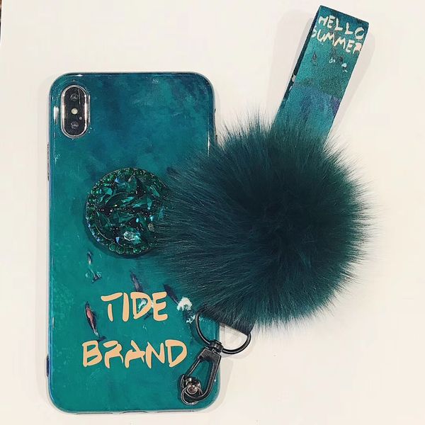 

для 6p 7p 7ps х хз xsmax iphone case green case phone дизайнер роскошного телефона случае с плюшевой подвеской