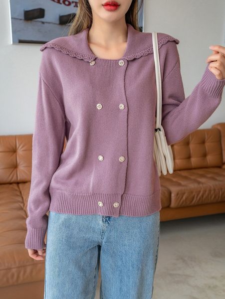 

dazy drop shoulder double breasted cardigan p1l4#, White