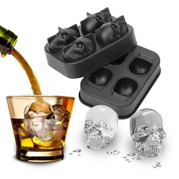 Silicone 3D Skull Ice Cube Bandeja Molde Faça Você Mesmo Fabricante De Gelo Uso Doméstico Cool Uísque Vinho Ferramentas De Cozinha Pudim De Chocolate Moldes De Sorvete CFYL0167