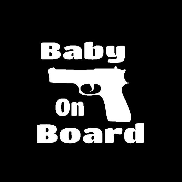 

13.3cm*12.7cm baby on board gun lovely vinyl car motorcycle sticker decal black sliver c14-0238