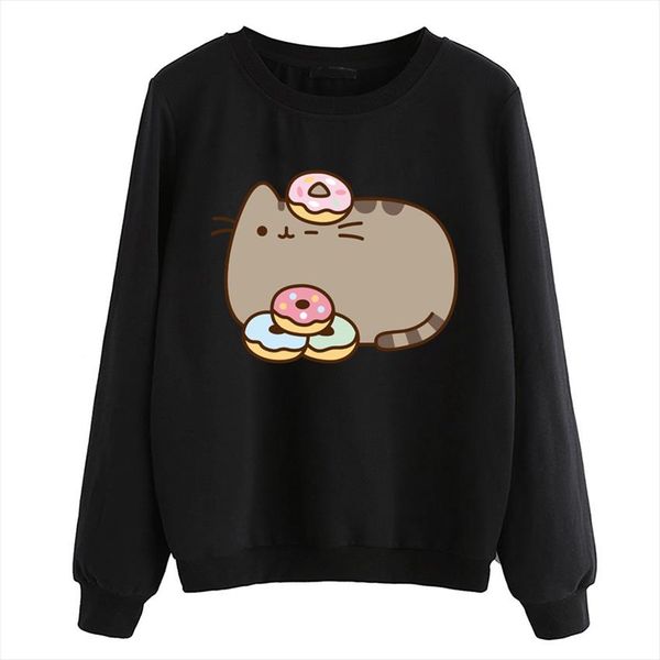 

fleece casual style hoodies 2020 new sweatshirts kawaii cartoon cat clothes women white black brand tracksuits pullovers autumn